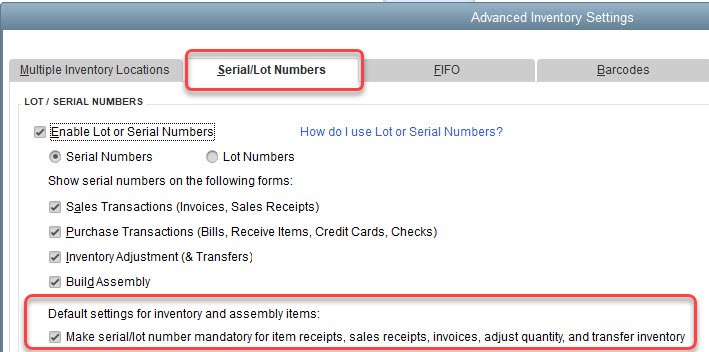 Require Serial or Lot Numbers in QuickBooks