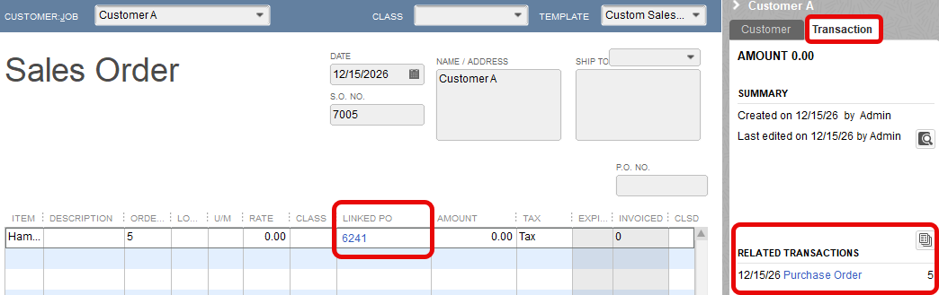 Linked Sales Orders with Purchase Orders